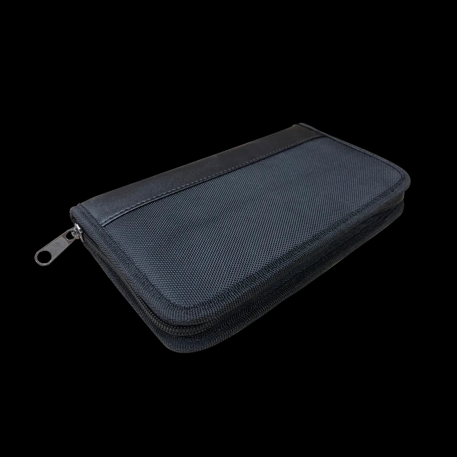 Travel wallet in black, closed