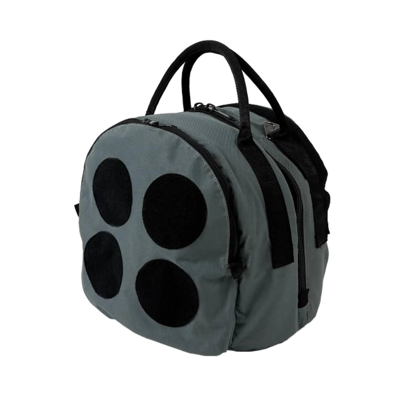 Round helmet bag 20 L in grey with velcro badge slots