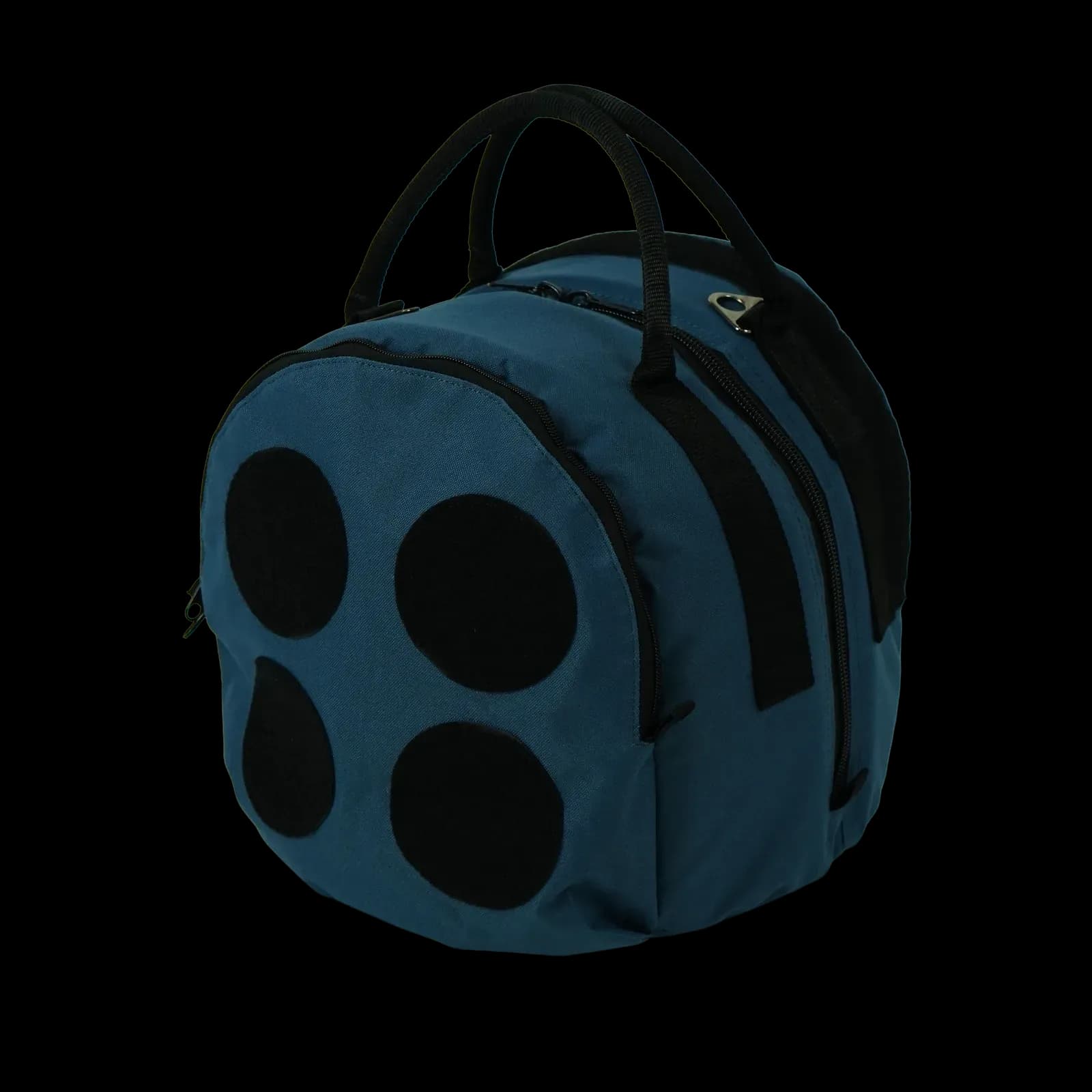 Round helmet bag 20 L in blue with velcro badge slots